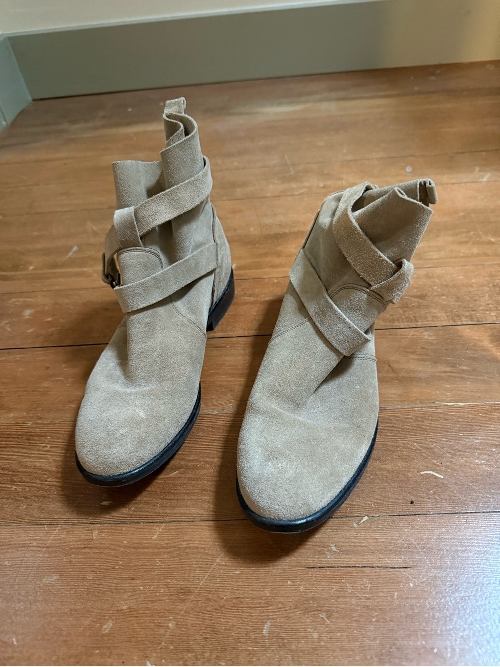 Women’s Tan Suede Wrap Strap Ankle Boots